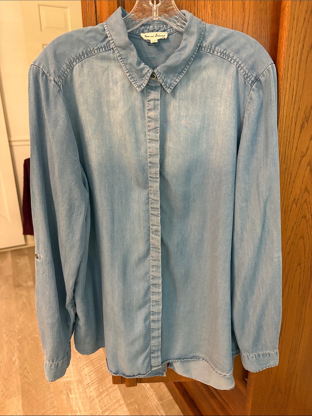 Jane and Delancey Light Wash Denim Button-Up Blouse